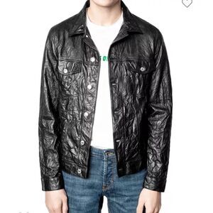 $768 Zadig & Voltaire Crinkle Leather Jacket NWT XXL  missing one button
